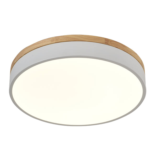 Natural Wood Trim Dimmable LED Round Flush Ceiling Light
