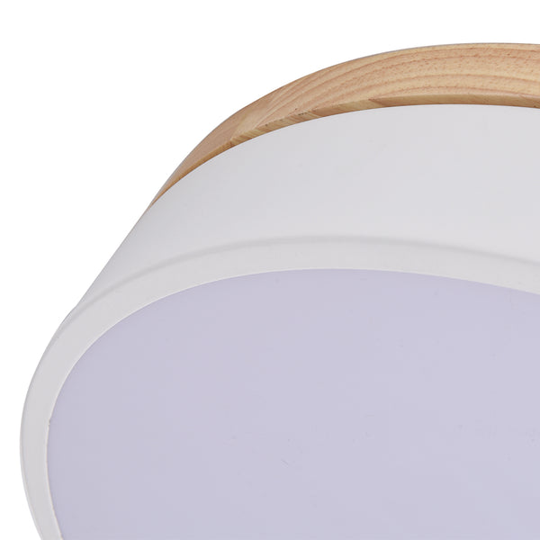 Natural Wood Trim Dimmable LED Round Flush Ceiling Light