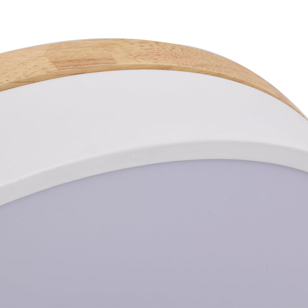 Natural Wood Trim Dimmable LED Round Flush Ceiling Light