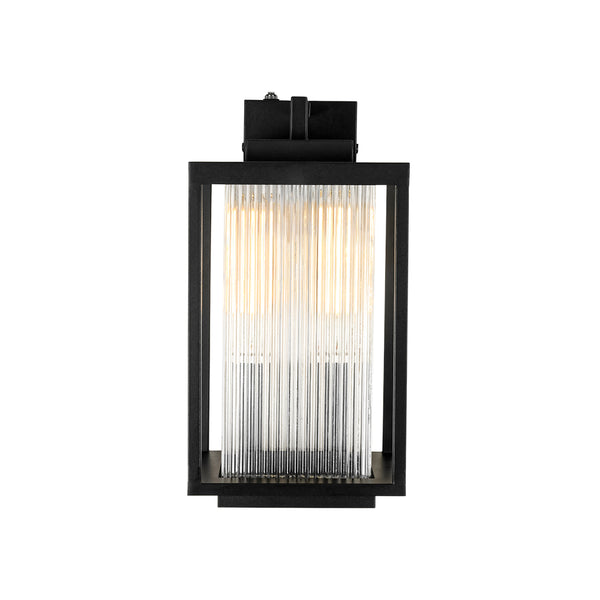 Outdoor IP23 Square Lantern Ribbed Clear Glass Wall Sconce with Auto Light Sensor