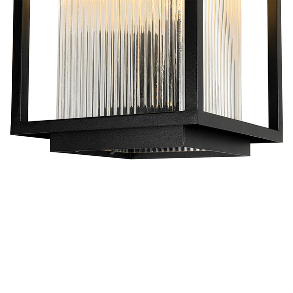 Outdoor IP23 Square Lantern Ribbed Clear Glass Wall Sconce with Auto Light Sensor