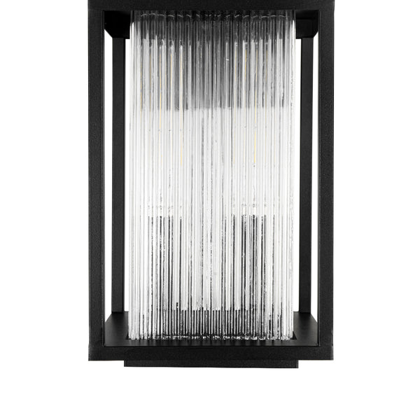 Outdoor IP23 Square Lantern Ribbed Clear Glass Wall Sconce with Auto Light Sensor