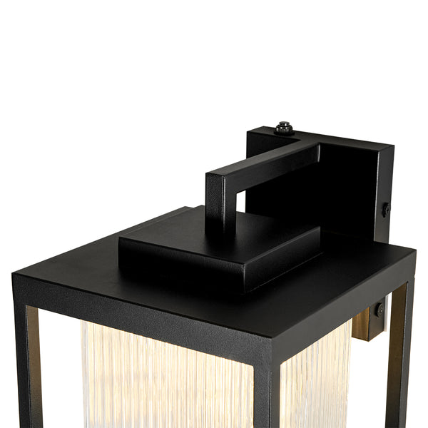 Outdoor IP23 Square Lantern Ribbed Clear Glass Wall Sconce with Auto Light Sensor