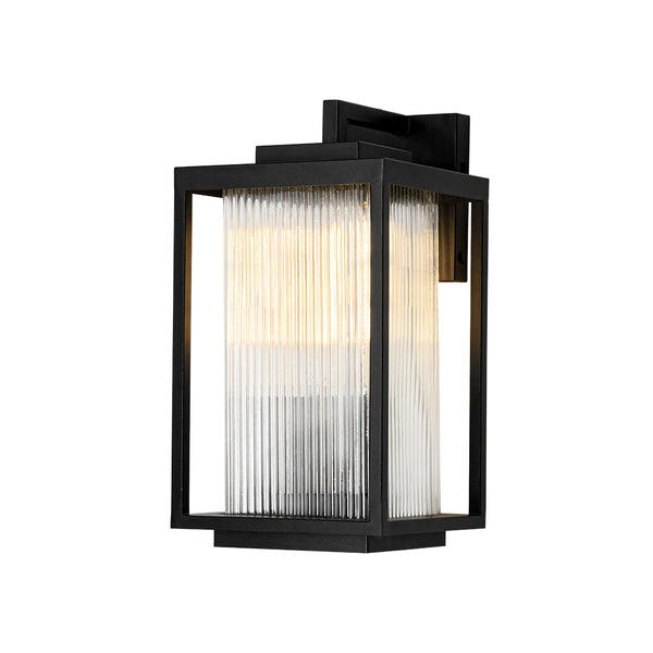 Outdoor IP23 Square Lantern Ribbed Clear Glass Wall Sconce with Auto Light Sensor