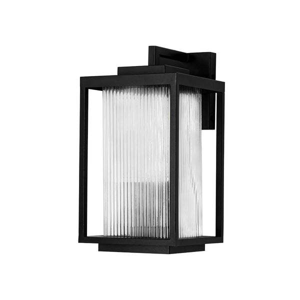 Outdoor IP23 Square Lantern Ribbed Clear Glass Wall Sconce with Auto Light Sensor