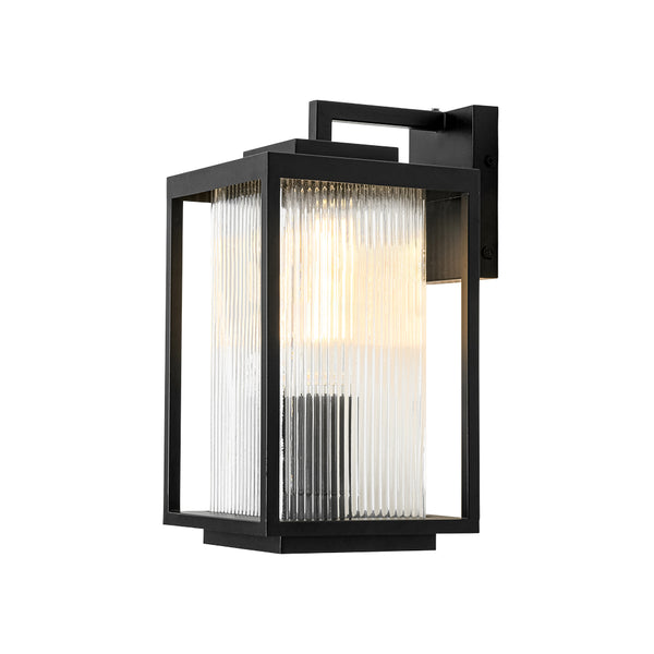 Outdoor IP23 Square Lantern Ribbed Clear Glass Wall Sconce with Auto Light Sensor