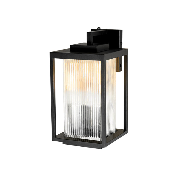 Outdoor IP23 Square Lantern Ribbed Clear Glass Wall Sconce with Auto Light Sensor