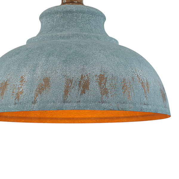 Rustic Aged Patina Iron Peacock Blue Dome Pendant Light