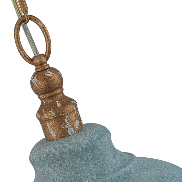 Rustic Aged Patina Iron Peacock Blue Dome Pendant Light