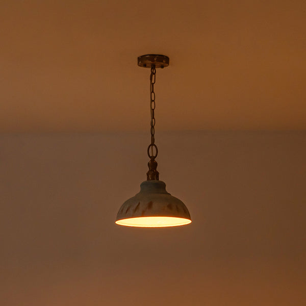 Rustic Aged Patina Iron Peacock Blue Dome Pendant Light