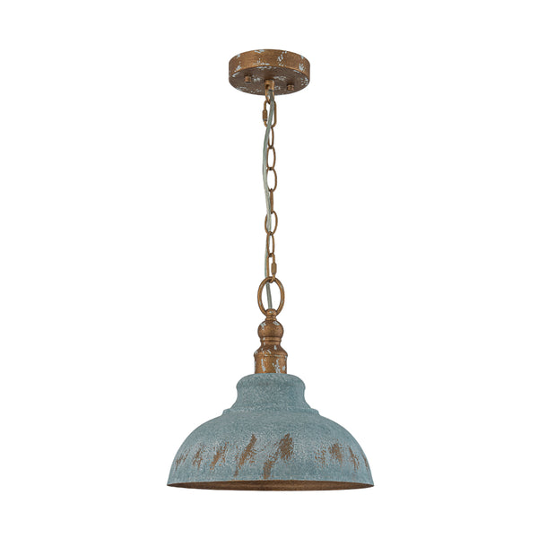 Rustic Aged Patina Iron Peacock Blue Dome Pendant Light