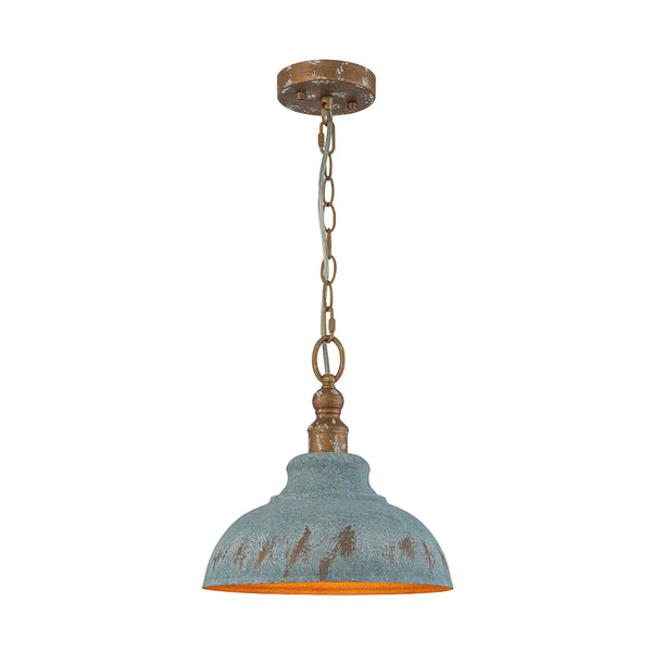 Rustic Aged Patina Iron Peacock Blue Dome Pendant Light