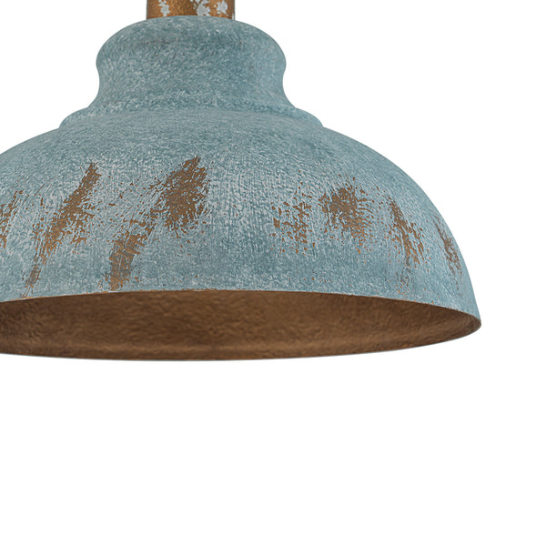 Rustic Aged Patina Iron Peacock Blue Dome Pendant Light
