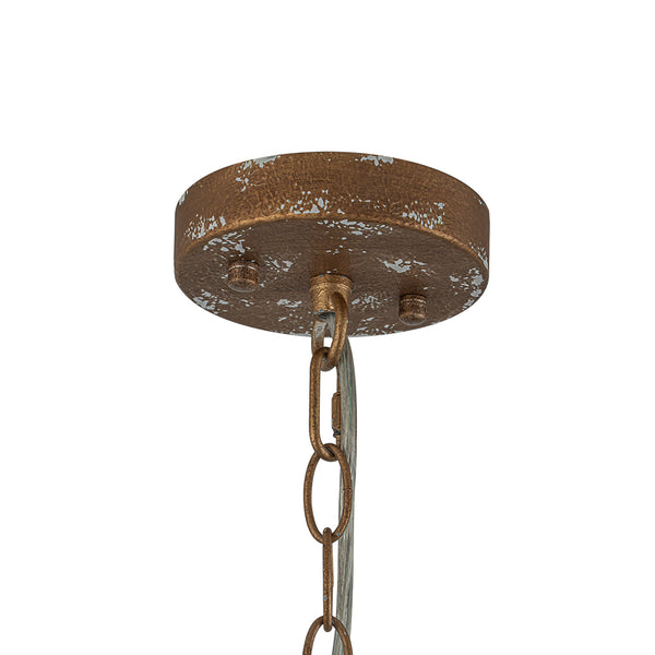 Rustic Aged Patina Iron Peacock Blue Dome Pendant Light