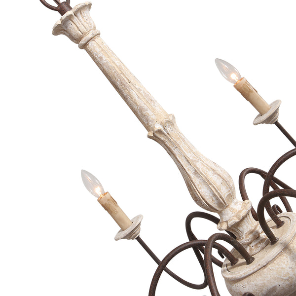 Lustre Shabby Chic 6 lumières en bois vieilli style bougie