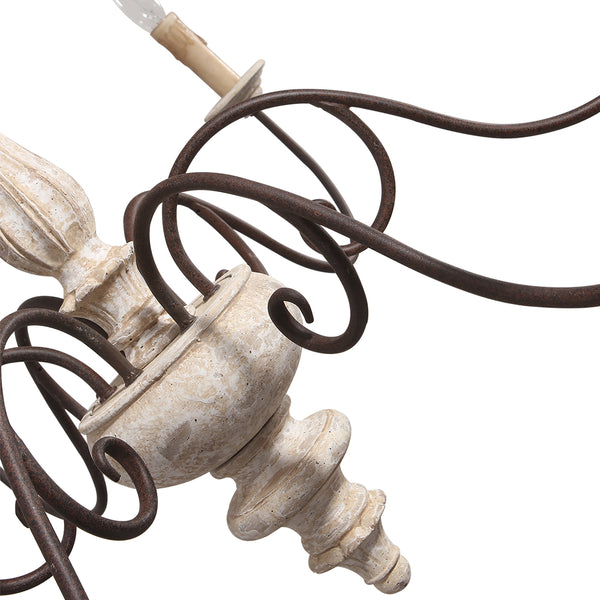 Lustre Shabby Chic 6 lumières en bois vieilli style bougie