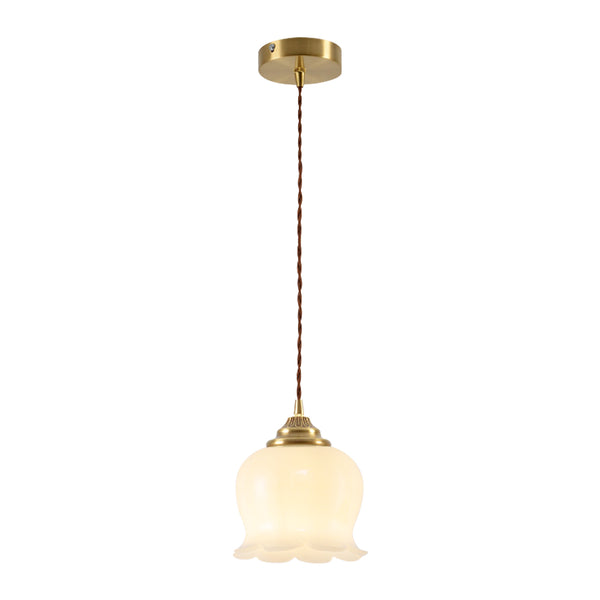 Soft 1-Light Vintage Cream Style Floral Milky Glass Pendant Light