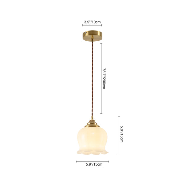 Soft 1-Light Vintage Cream Style Floral Milky Glass Pendant Light