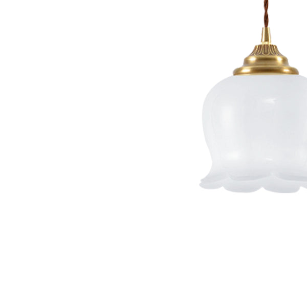 Soft 1-Light Vintage Cream Style Floral Milky Glass Pendant Light