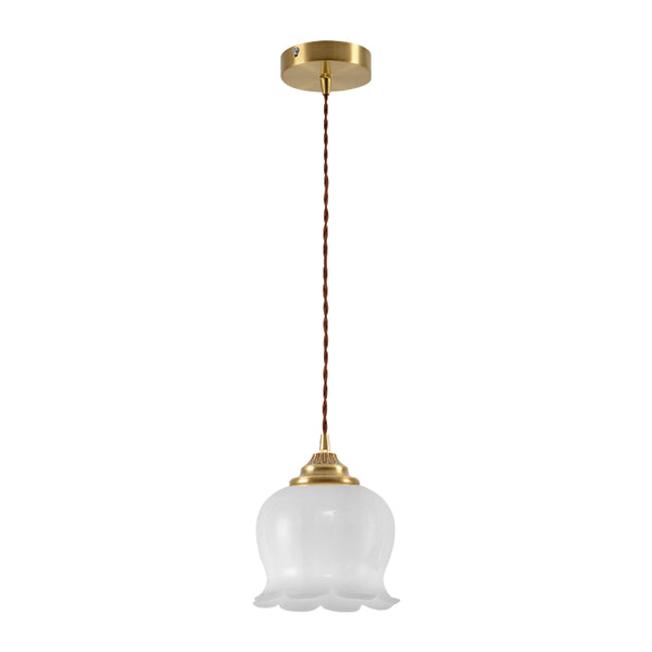 Soft 1-Light Vintage Cream Style Floral Milky Glass Pendant Light