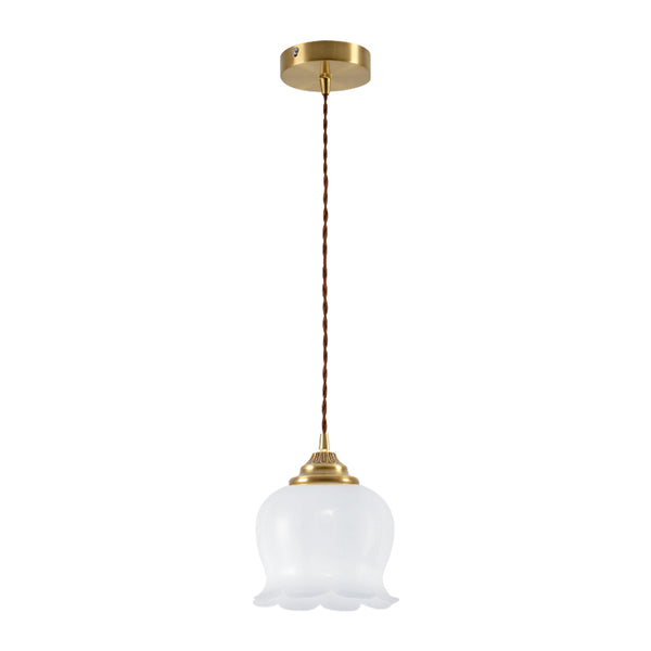 Soft 1-Light Vintage Cream Style Floral Milky Glass Pendant Light