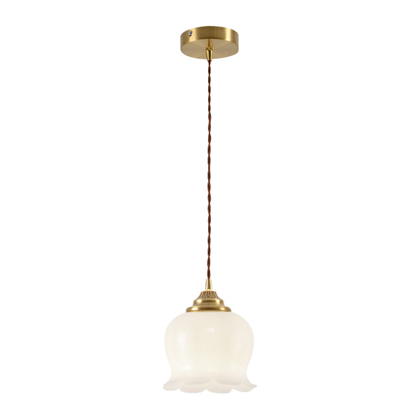 Soft 1-Light Vintage Cream Style Floral Milky Glass Pendant Light