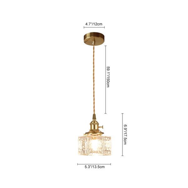 3-Style Vintage 1-Light Textured Hammered Cubic Glass Pendant Light