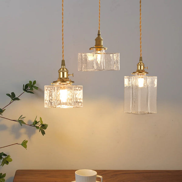 3-Style Vintage 1-Light Textured Hammered Cubic Glass Pendant Light