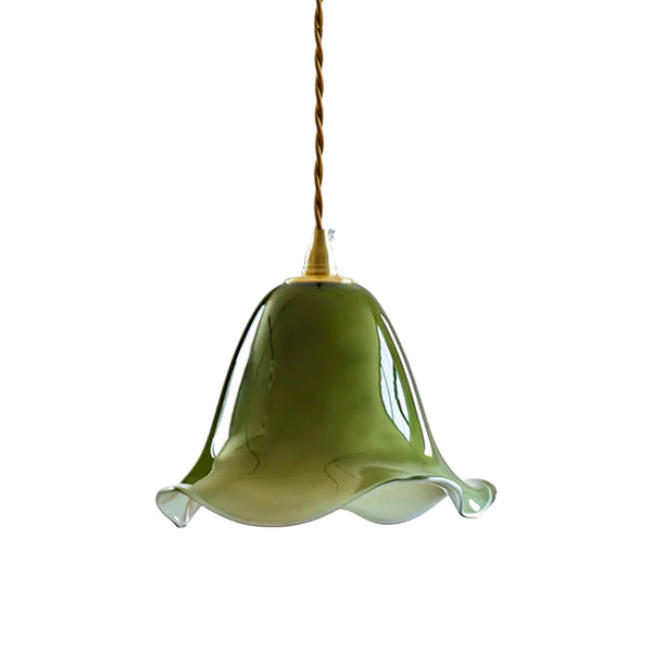 Vintage Cottage Farbverlauf Grün Rüschen Glocke Glas Pendelleuchte