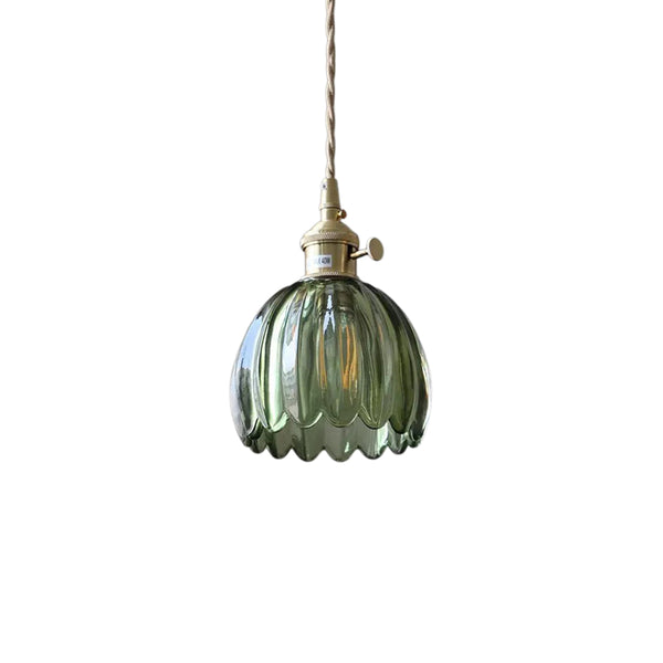 Vintage Retro 1-flammige vertikale gerippte Blütenblatt-Knospen-Glas-Pendelleuchte