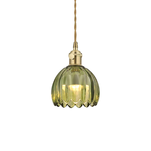 Vintage Retro 1-flammige vertikale gerippte Blütenblatt-Knospen-Glas-Pendelleuchte