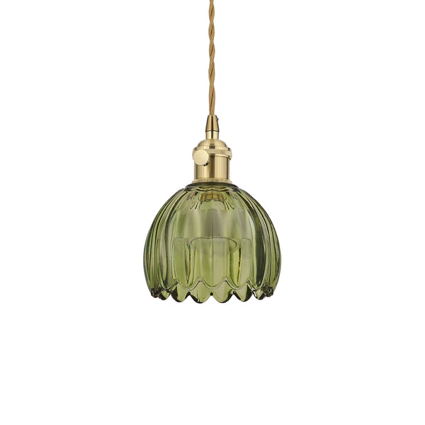 Vintage Retro 1-flammige vertikale gerippte Blütenblatt-Knospen-Glas-Pendelleuchte