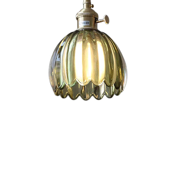 Vintage Retro 1-flammige vertikale gerippte Blütenblatt-Knospen-Glas-Pendelleuchte