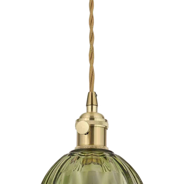 Vintage Retro 1-flammige vertikale gerippte Blütenblatt-Knospen-Glas-Pendelleuchte