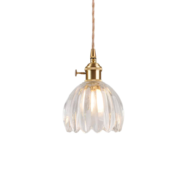 Vintage Retro 1-flammige vertikale gerippte Blütenblatt-Knospen-Glas-Pendelleuchte
