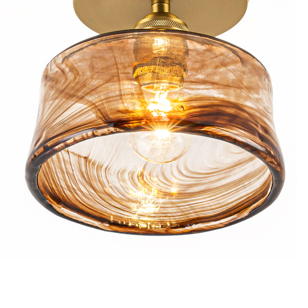 Vintage Retro Smoky Swirl Amber Glass Semi-Flush Ceiling Light