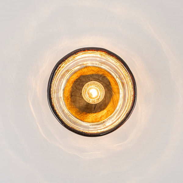 Vintage Retro Smoky Swirl Amber Glass Semi-Flush Ceiling Light