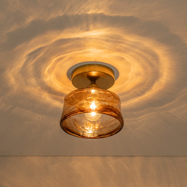 Vintage Retro Smoky Swirl Amber Glass Semi-Flush Ceiling Light