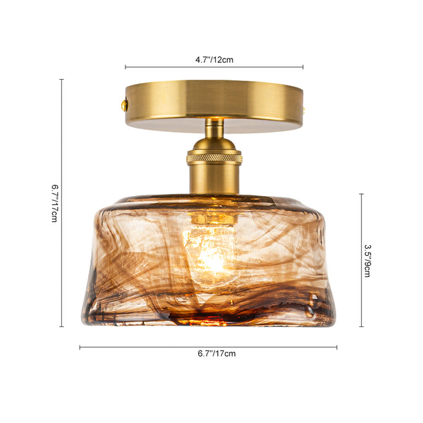 Vintage Retro Smoky Swirl Amber Glass Semi-Flush Ceiling Light