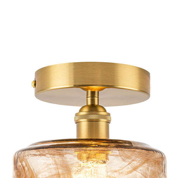 Vintage Retro Smoky Swirl Amber Glass Semi-Flush Ceiling Light