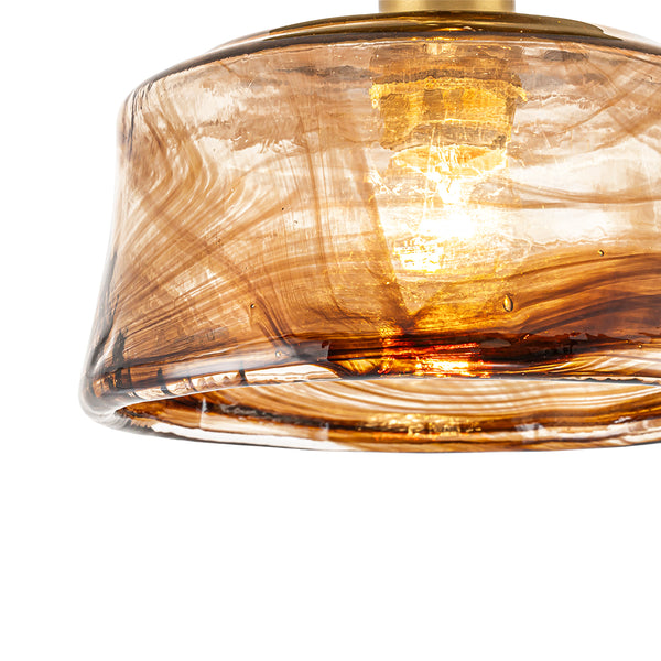 Vintage Retro Smoky Swirl Amber Glass Semi-Flush Ceiling Light