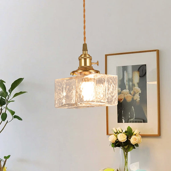 3-Style Vintage 1-Light Textured Hammered Cubic Glass Pendant Light