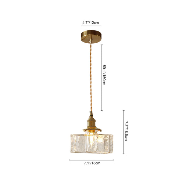 3-Style Vintage 1-Light Textured Hammered Cubic Glass Pendant Light