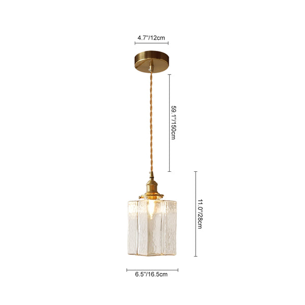 3-Style Vintage 1-Light Textured Hammered Cubic Glass Pendant Light