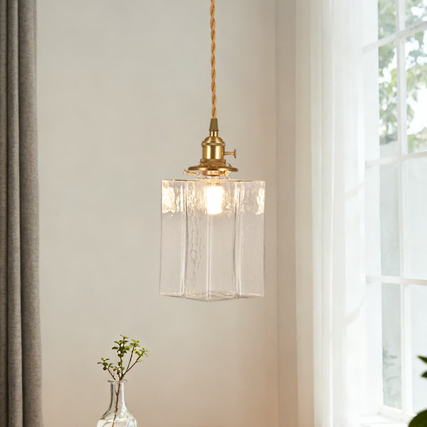 3-Style Vintage 1-Light Textured Hammered Cubic Glass Pendant Light