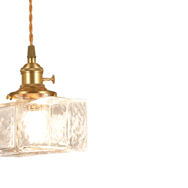 3-Style Vintage 1-Light Textured Hammered Cubic Glass Pendant Light
