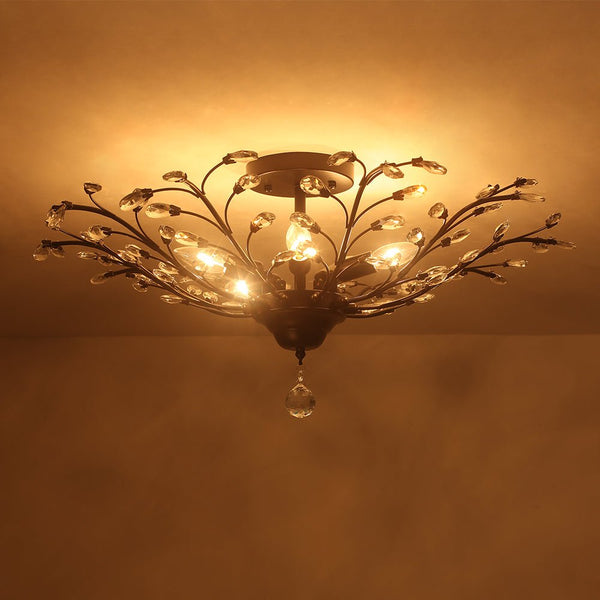 Art Deco Vintage 5 - Light Flower Basket Crystal Semi Flush Mount Ceiling Light - Yiilighting