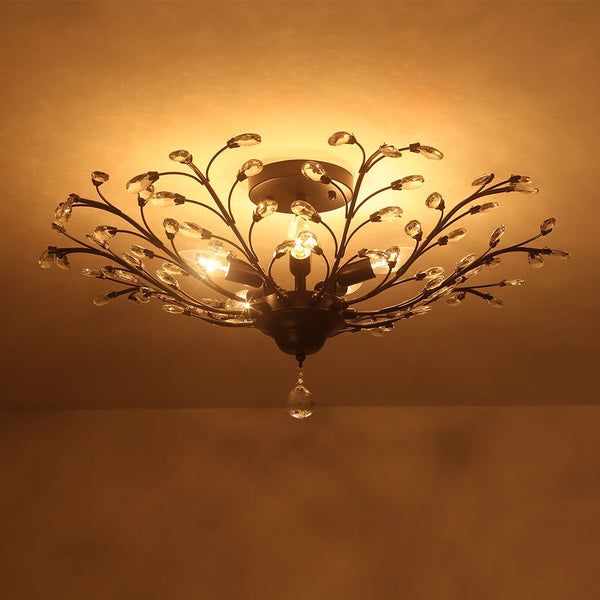 Art Deco Vintage 5 - Light Flower Basket Crystal Semi Flush Mount Ceiling Light - Yiilighting