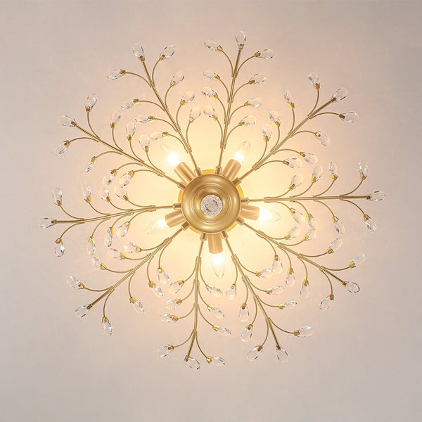 Art Deco Vintage 5 - Light Flower Basket Crystal Semi Flush Mount Ceiling Light - Yiilighting