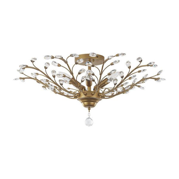 Art Deco Vintage 5 - Light Flower Basket Crystal Semi Flush Mount Ceiling Light - Yiilighting